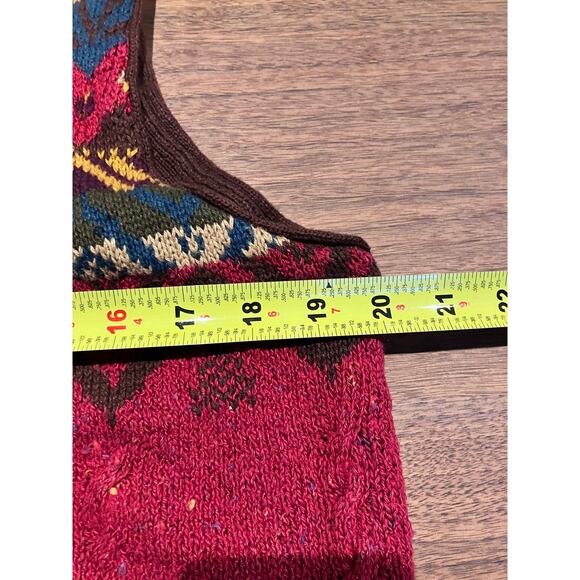 Vintage Ramie Blend Red Artsy Fair Isle Knit Vest Women's Large Jessica Tierney - Picture 4 of 6